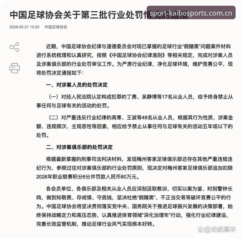 开博体育2026新版功能详解 揭秘中国足协第三批禁足名单背后的足球腐败链条
